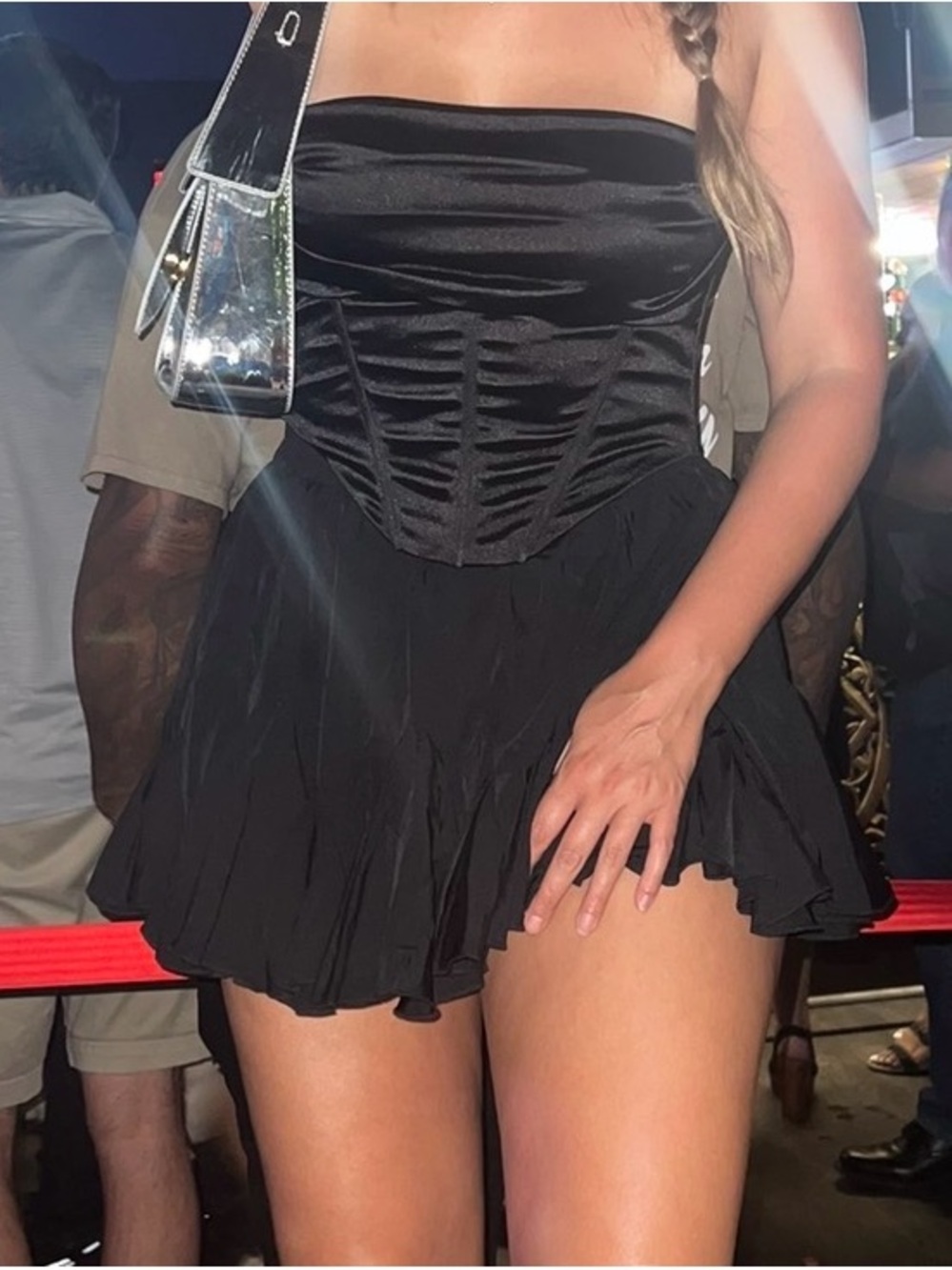 Black ruffled mini skirt